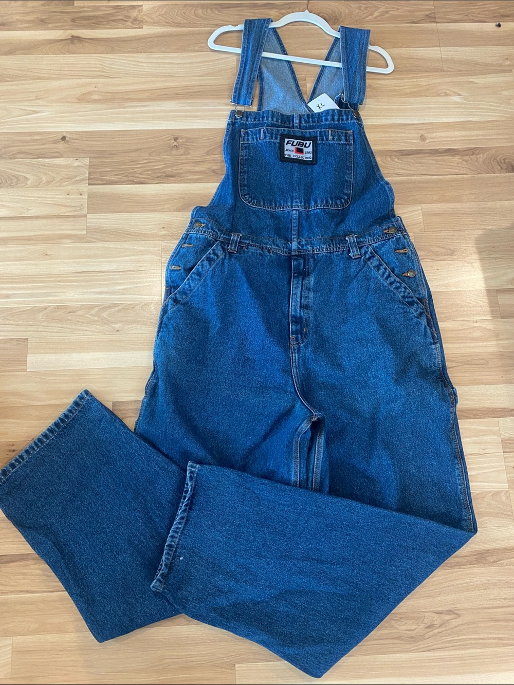 Vintage FUBU Men's Indigo Blue Relaxed Denim Overalls XL. Waist 19 Inseam 32